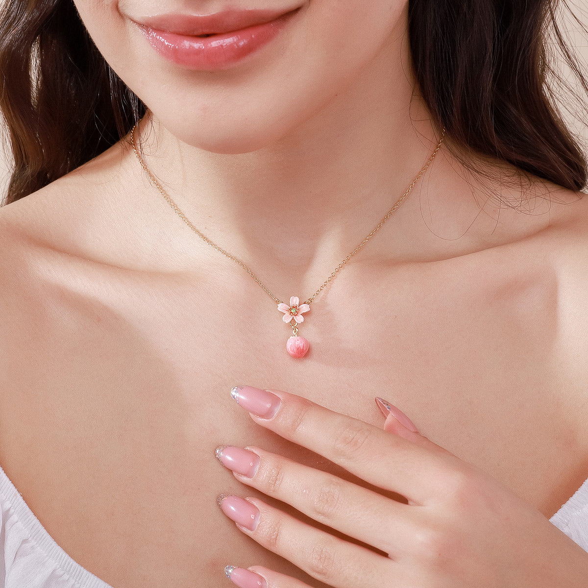 Reese - Peach Flower Necklace