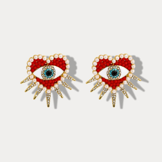 Rae - Heart Sun Diamond Evil Eye Earrings