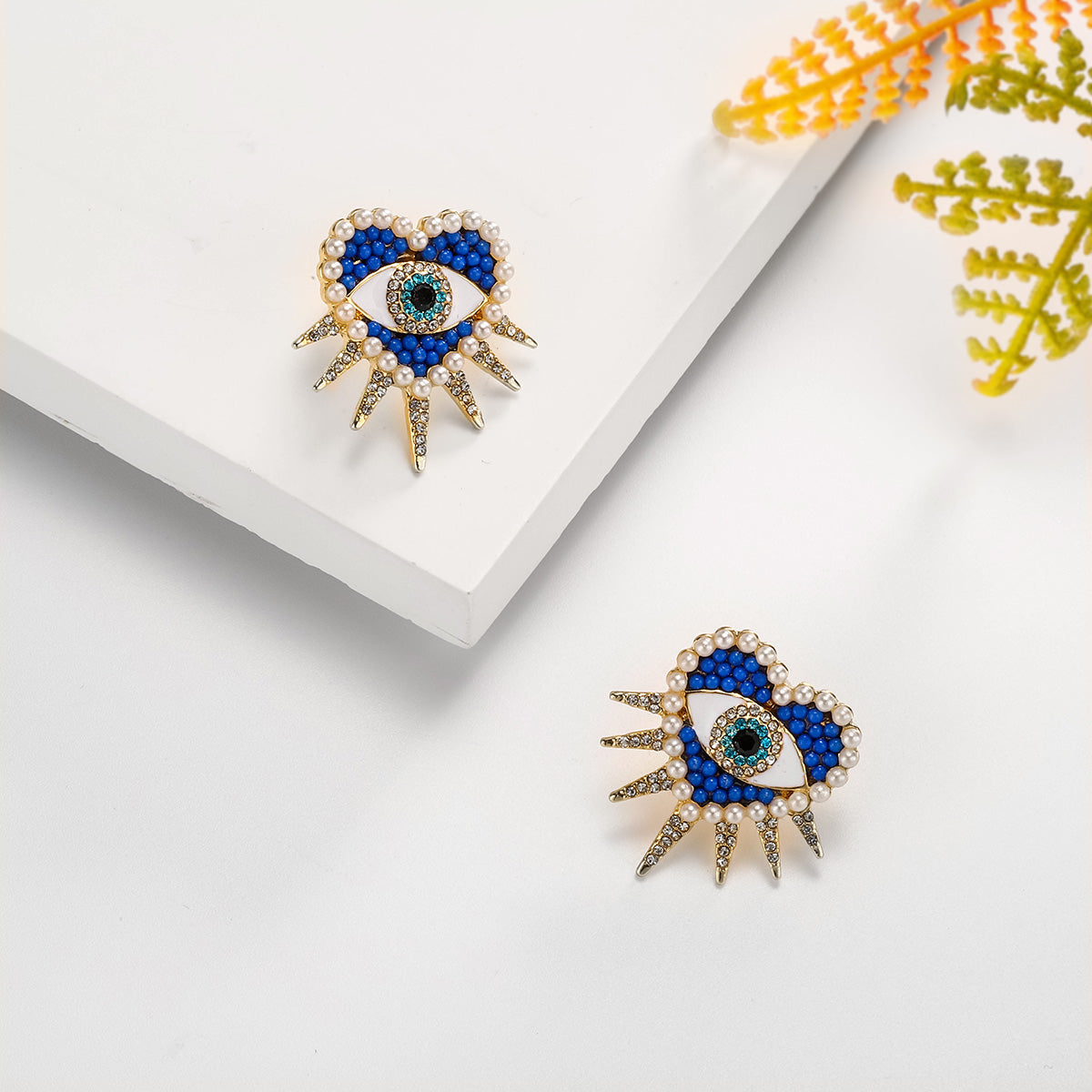Zara - Heart Sun Diamond Evil Eye Earrings