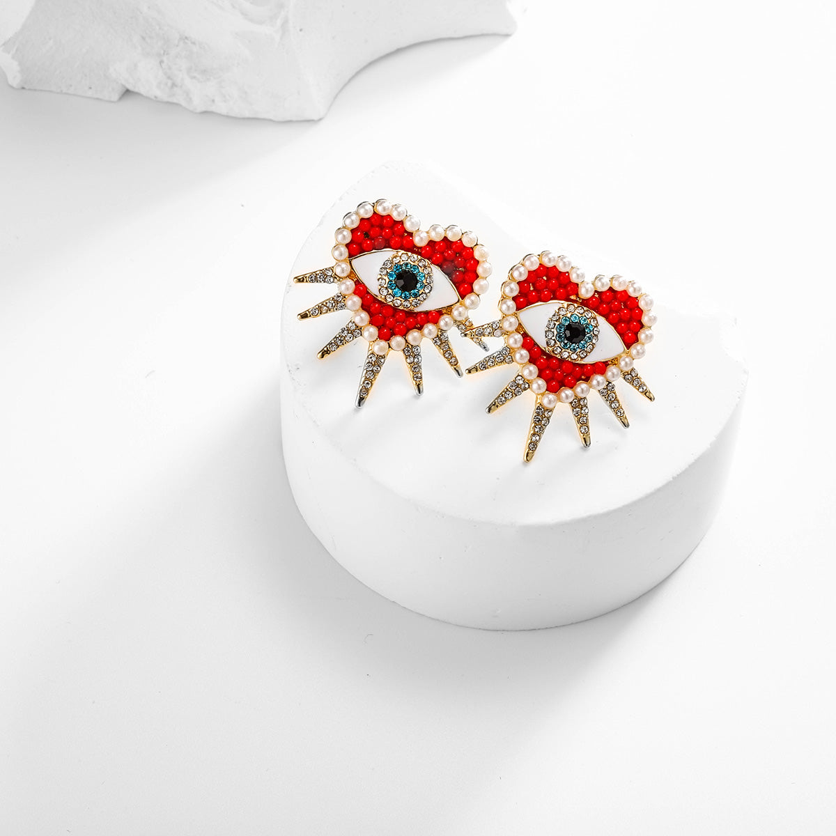 Rae - Heart Sun Diamond Evil Eye Earrings