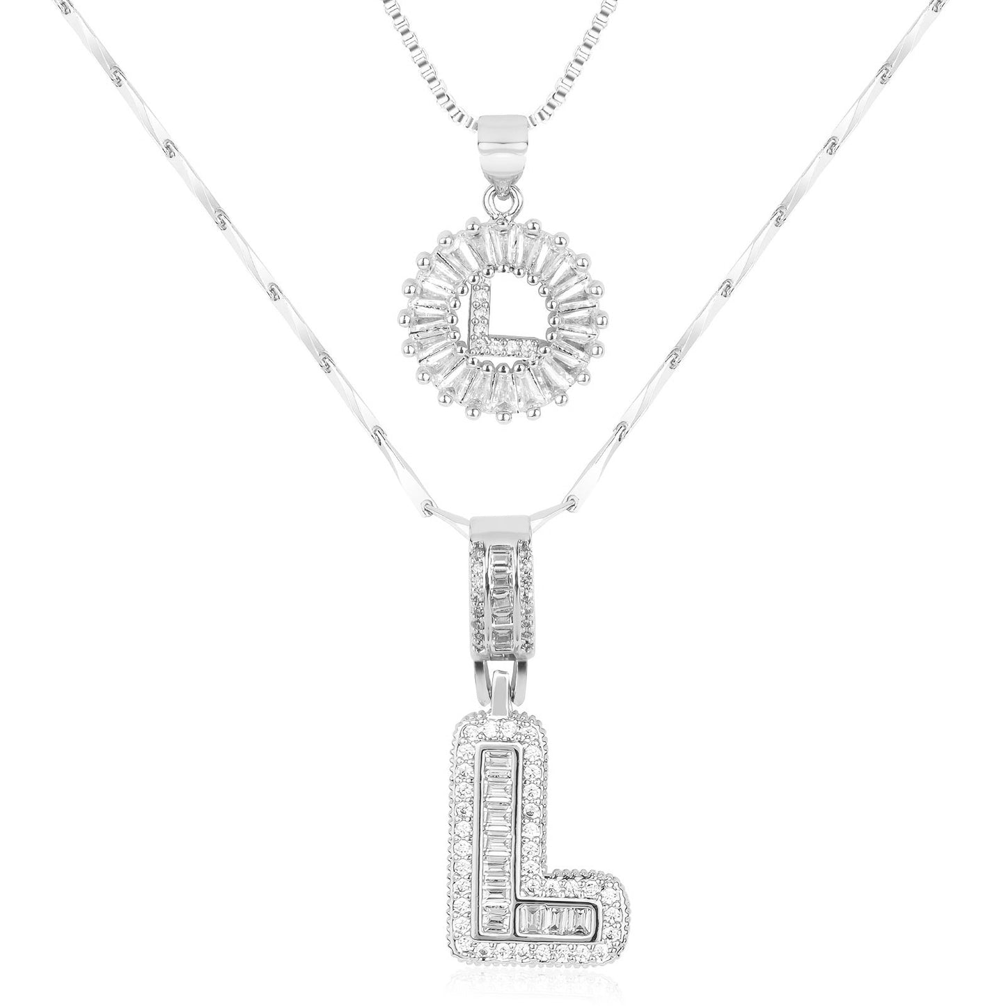 Corlina - 2 pc 14k Diamond Letter Initial Necklace