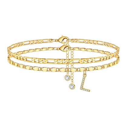 Corlina - Diamond Letter Initial 2pc 14k Anklet