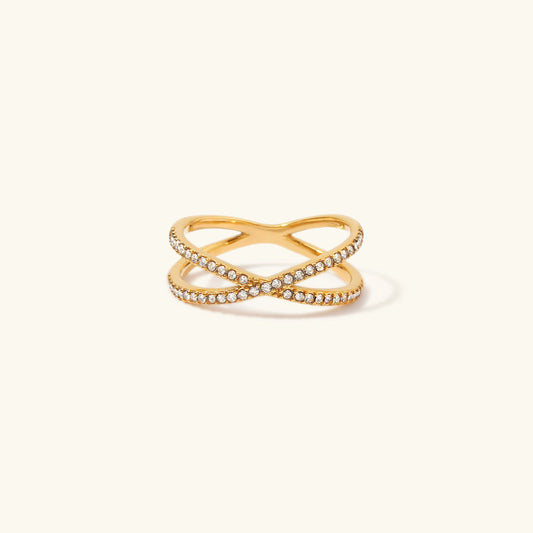 Nia - Gold Diamond Cross Ring