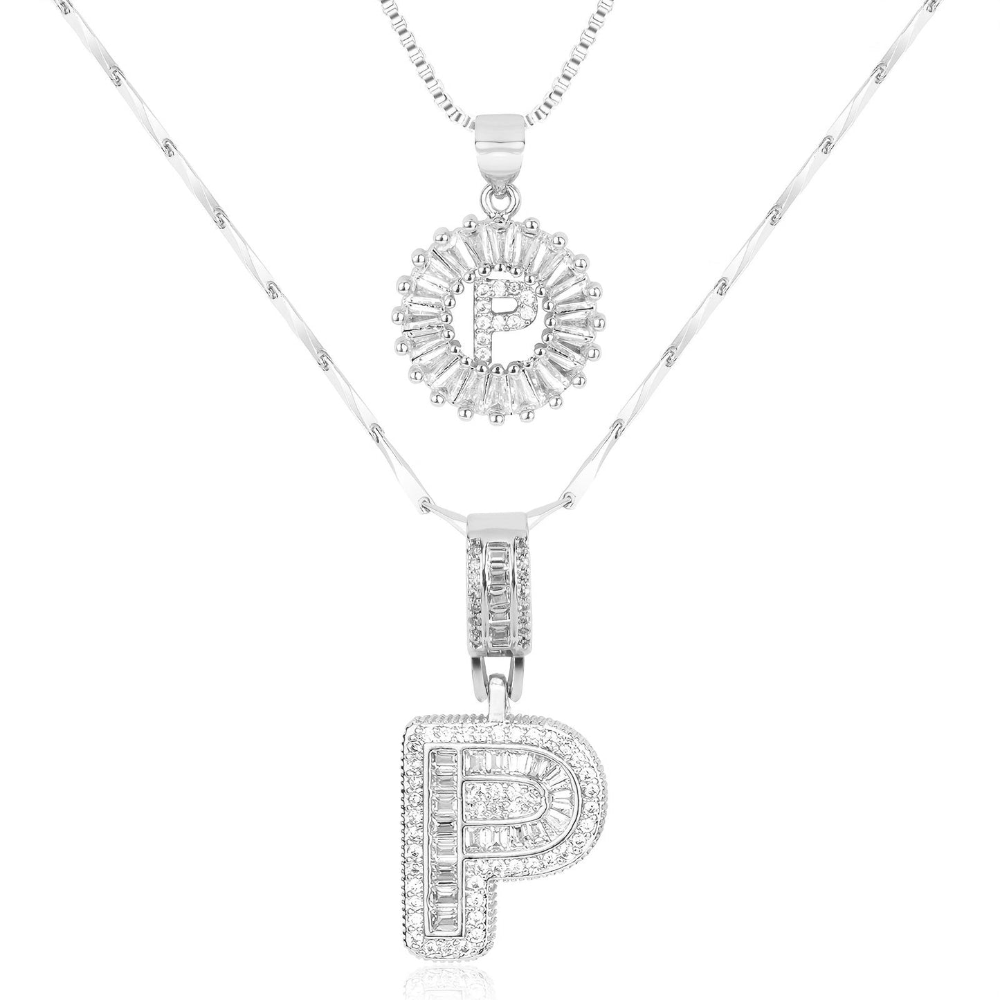 Corlina - 2 pc 14k Diamond Letter Initial Necklace