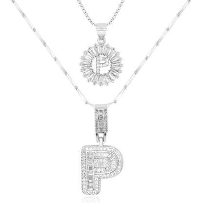 Corlina - 2 pc 14k Diamond Letter Initial Necklace