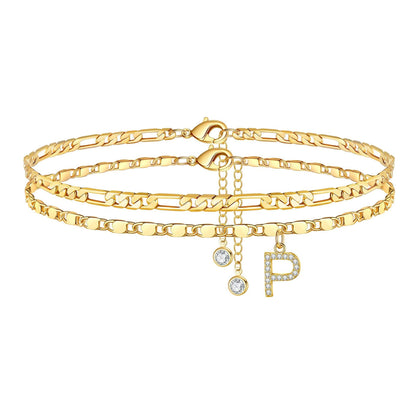 Corlina - Diamond Letter Initial 2pc 14k Anklet