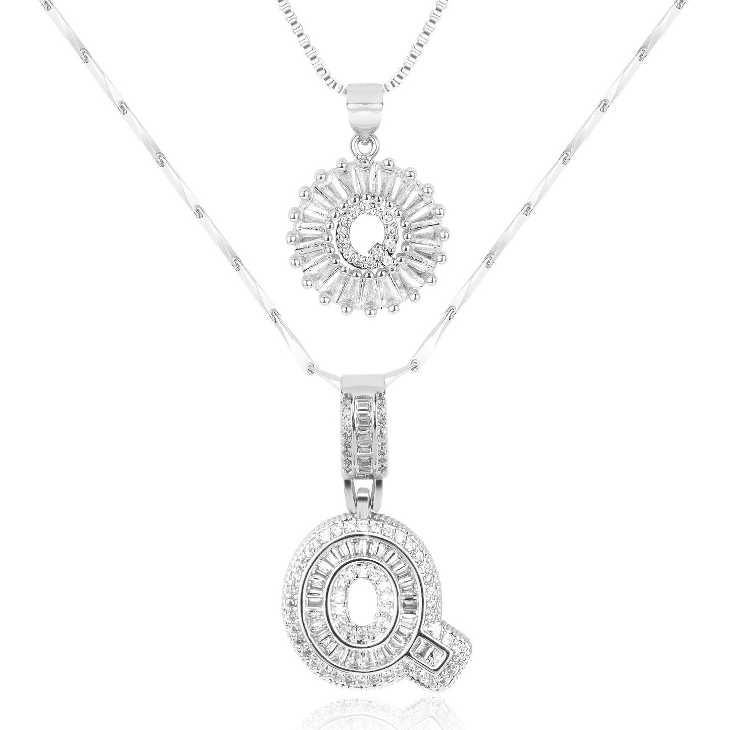 Corlina - 2 pc 14k Diamond Letter Initial Necklace