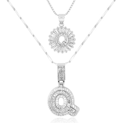 Corlina - 2 pc 14k Diamond Letter Initial Necklace
