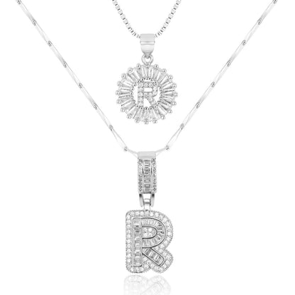 Corlina - 2 pc 14k Diamond Letter Initial Necklace