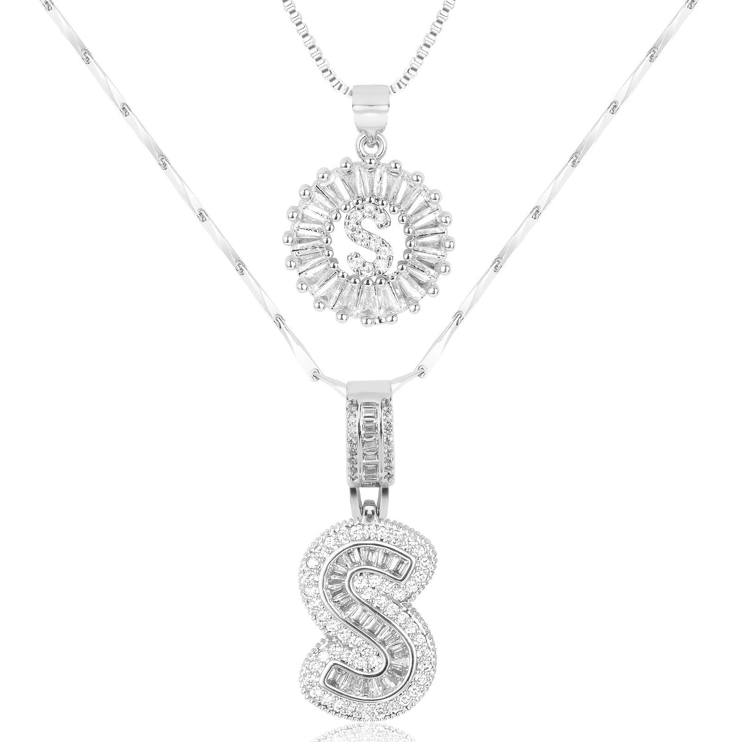 Corlina - 2 pc 14k Diamond Letter Initial Necklace