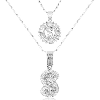 Corlina - 2 pc 14k Diamond Letter Initial Necklace