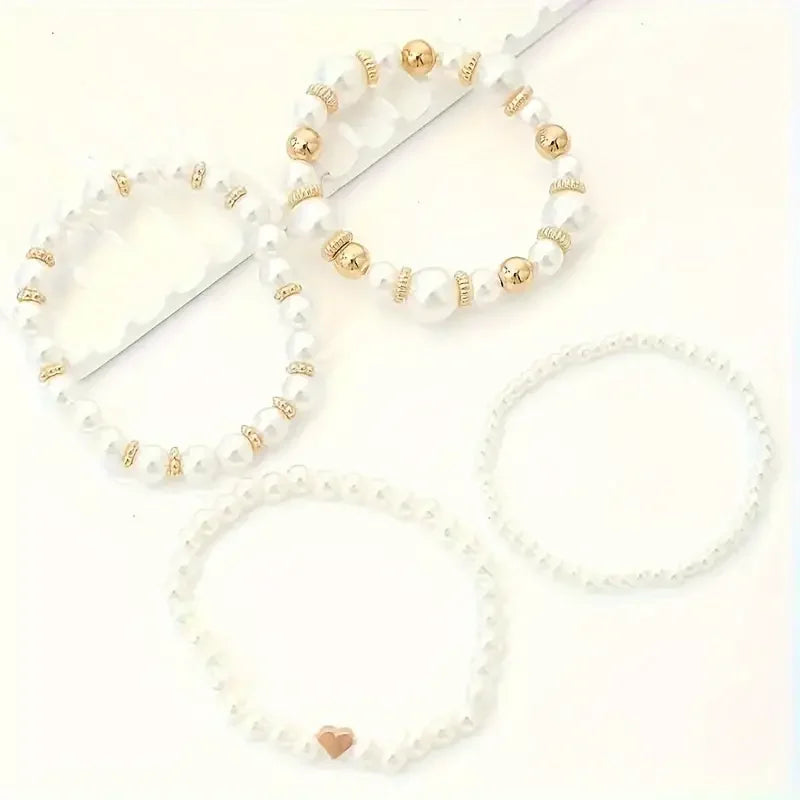 Thalia - Gold Accented Pearl Bracelet Stack