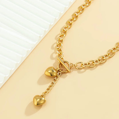 Averly - Chunky Chain Dual Heart Lariat Necklace & Bracelet