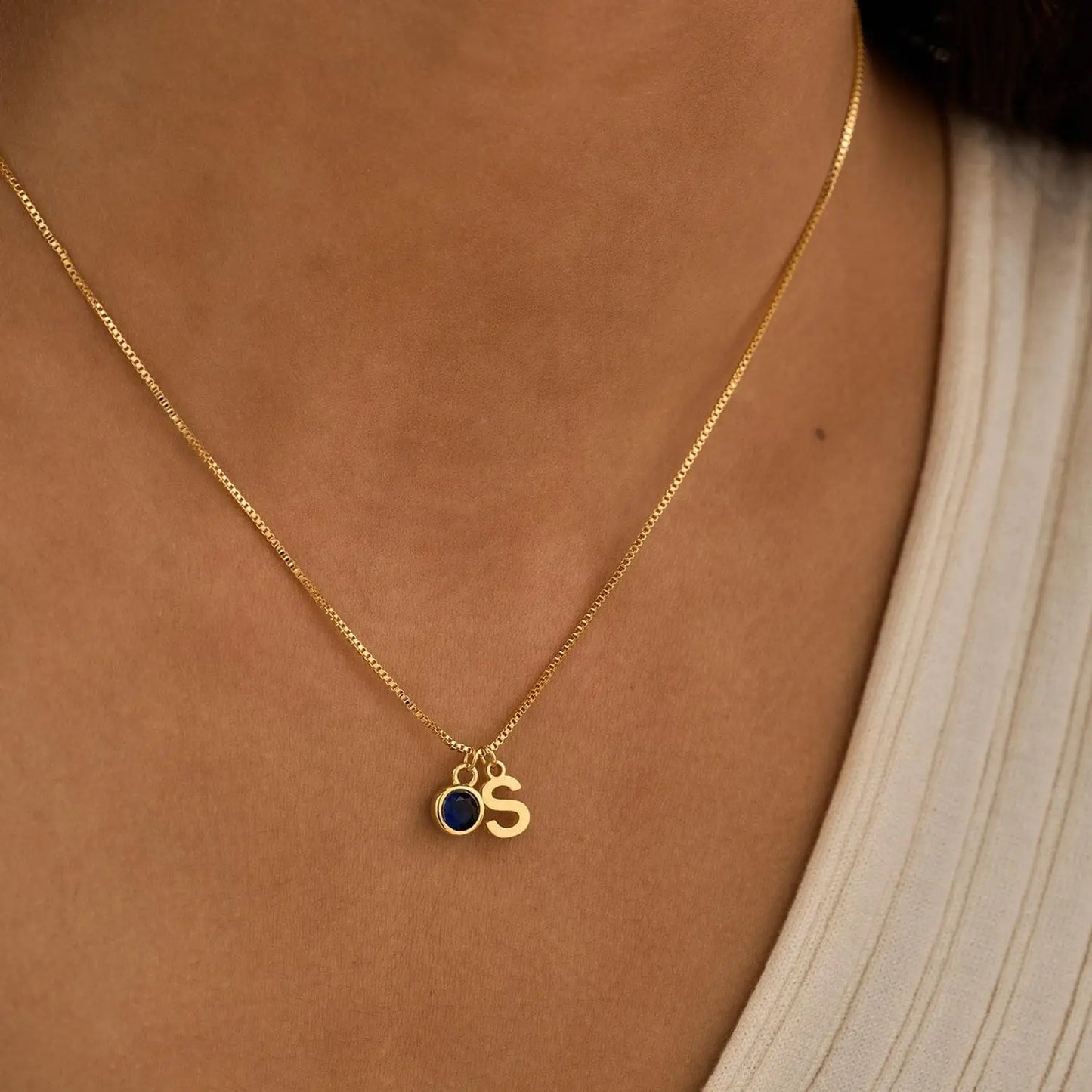 Alyssa - Dainty Initial & Birthstone Necklace