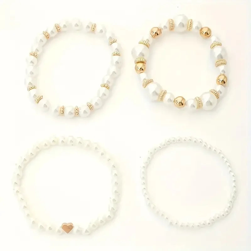 Thalia - Gold Accented Pearl Bracelet Stack