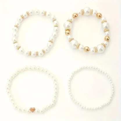 Thalia - Gold Accented Pearl Bracelet Stack