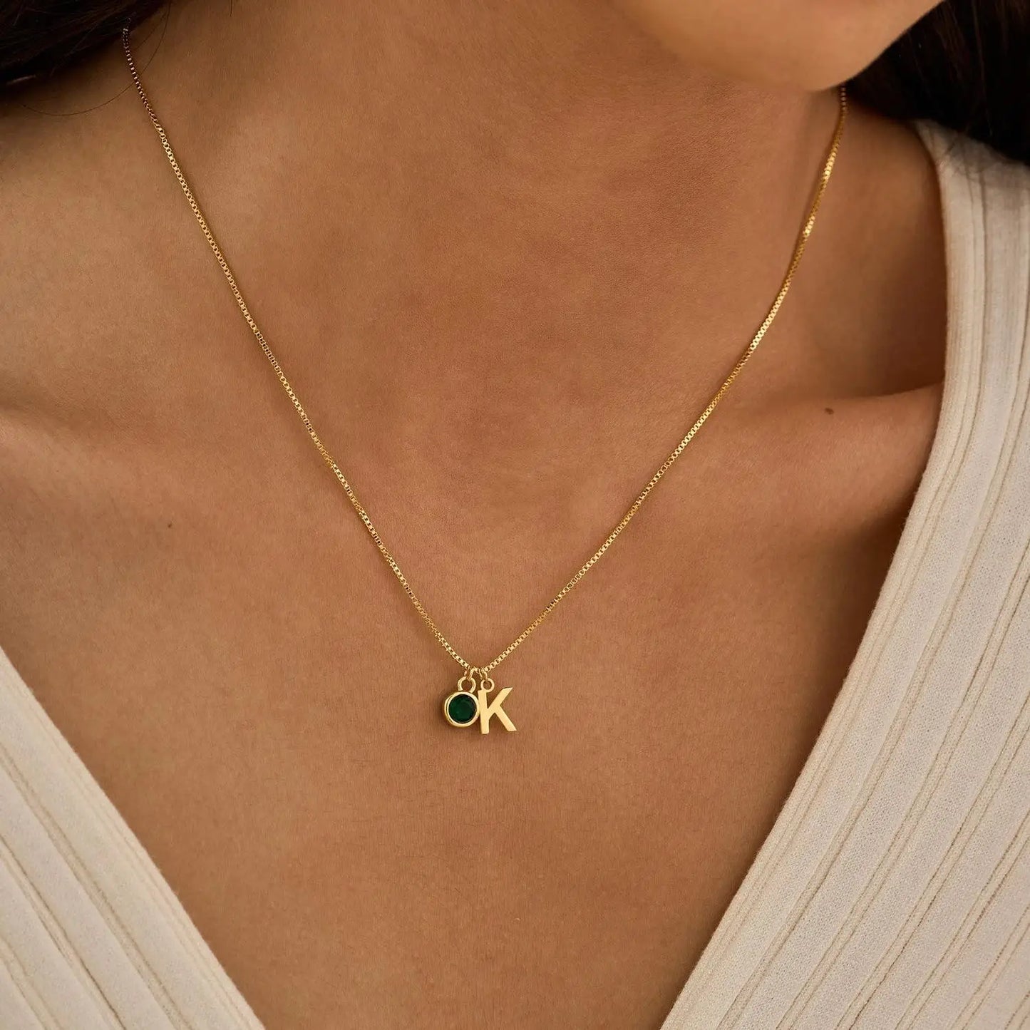 Alyssa - Dainty Initial & Birthstone Necklace