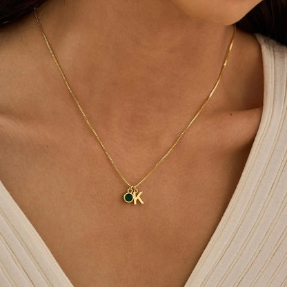 Alyssa - Dainty Initial & Birthstone Necklace