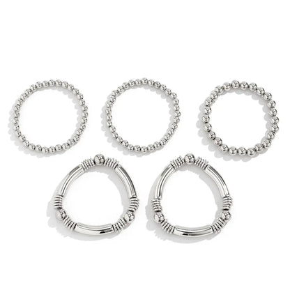 Aveline - 5pc Beaded Bracelet Set Silver