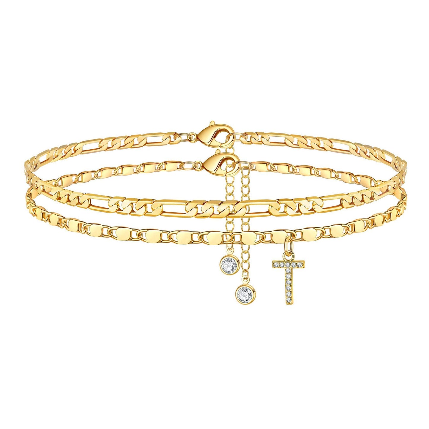 Corlina - Diamond Letter Initial 2pc 14k Anklet