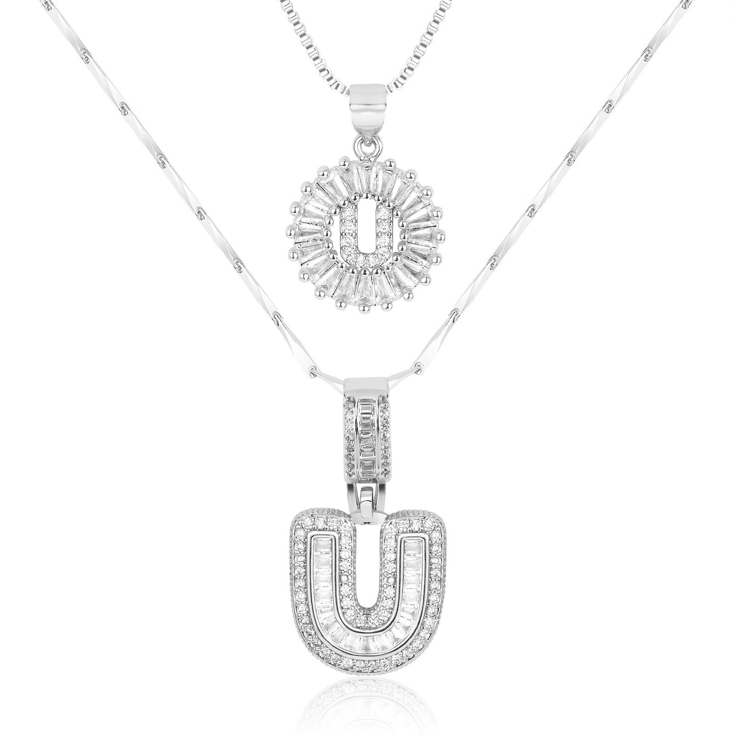 Corlina - 2 pc 14k Diamond Letter Initial Necklace