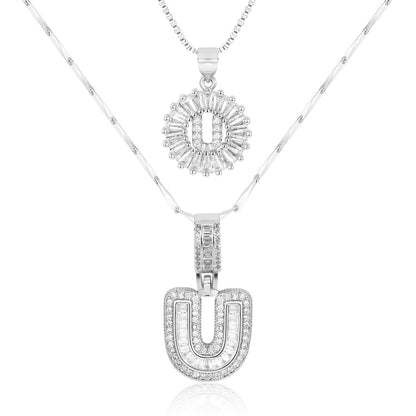 Corlina - 2 pc 14k Diamond Letter Initial Necklace