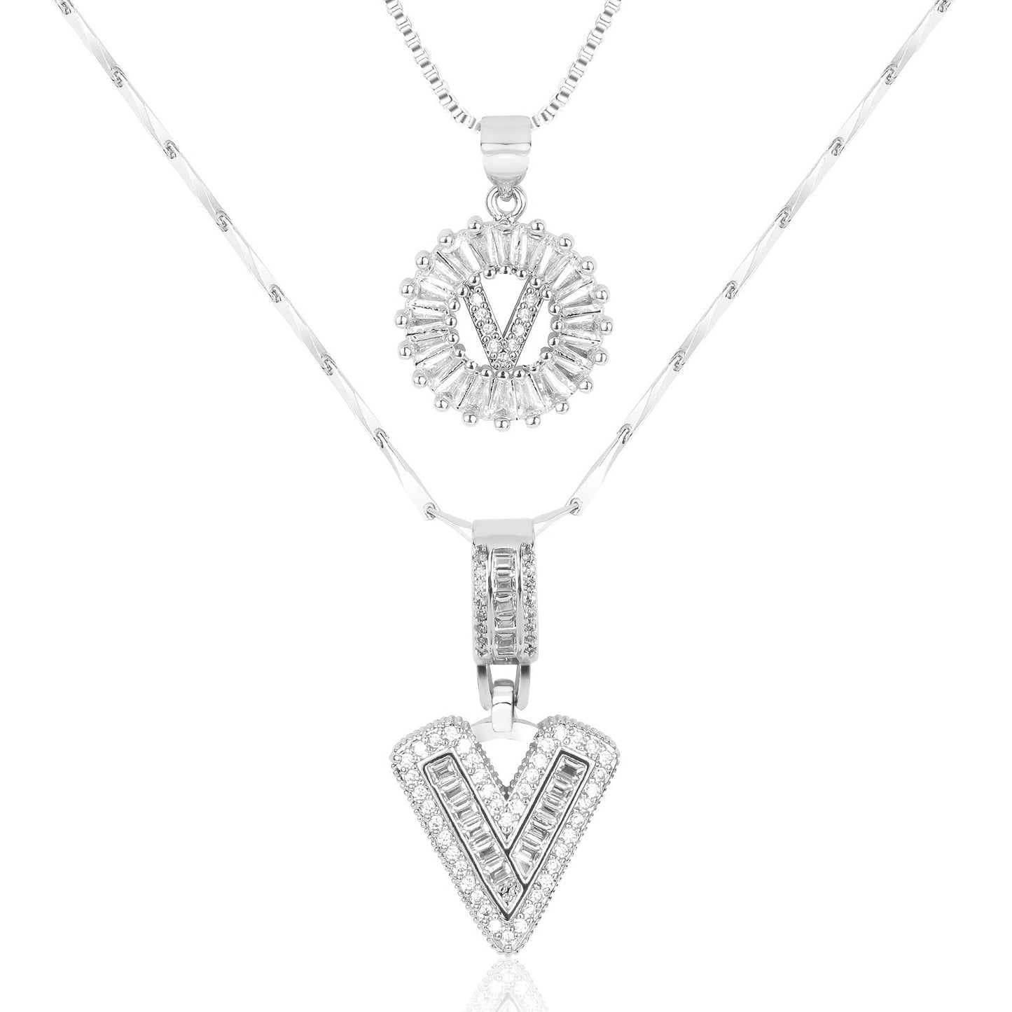 Corlina - 2 pc 14k Diamond Letter Initial Necklace