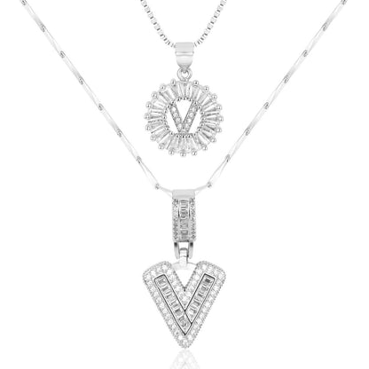Corlina - 2 pc 14k Diamond Letter Initial Necklace