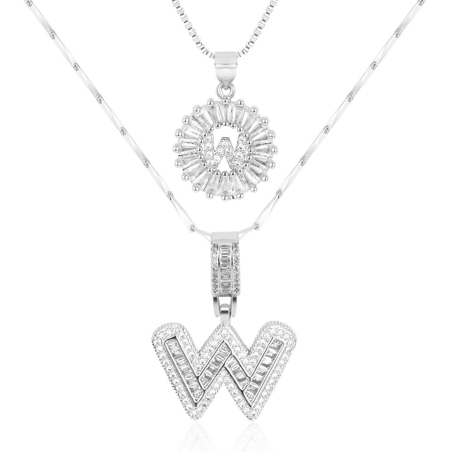 Corlina - 2 pc 14k Diamond Letter Initial Necklace