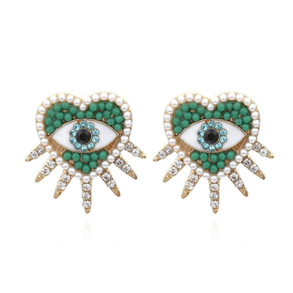 Rae - Heart Sun Diamond Evil Eye Earrings