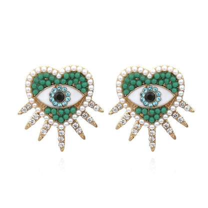 Rae - Heart Sun Diamond Evil Eye Earrings