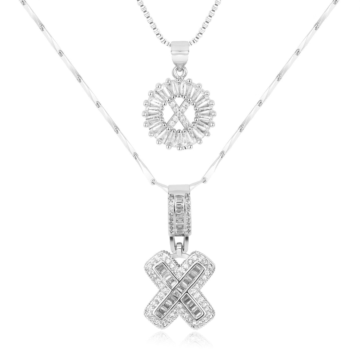 Corlina - 2 pc 14k Diamond Letter Initial Necklace
