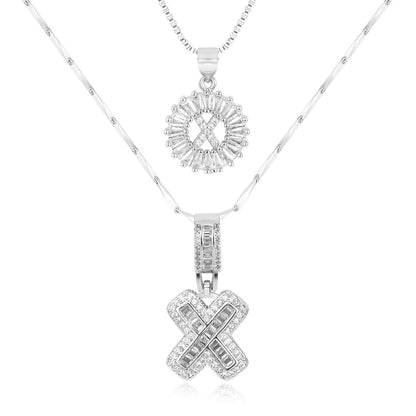 Corlina - 2 pc 14k Diamond Letter Initial Necklace