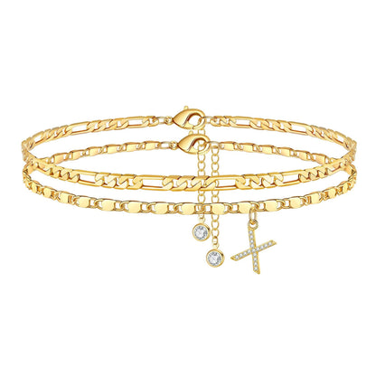 Corlina - Diamond Letter Initial 2pc 14k Anklet