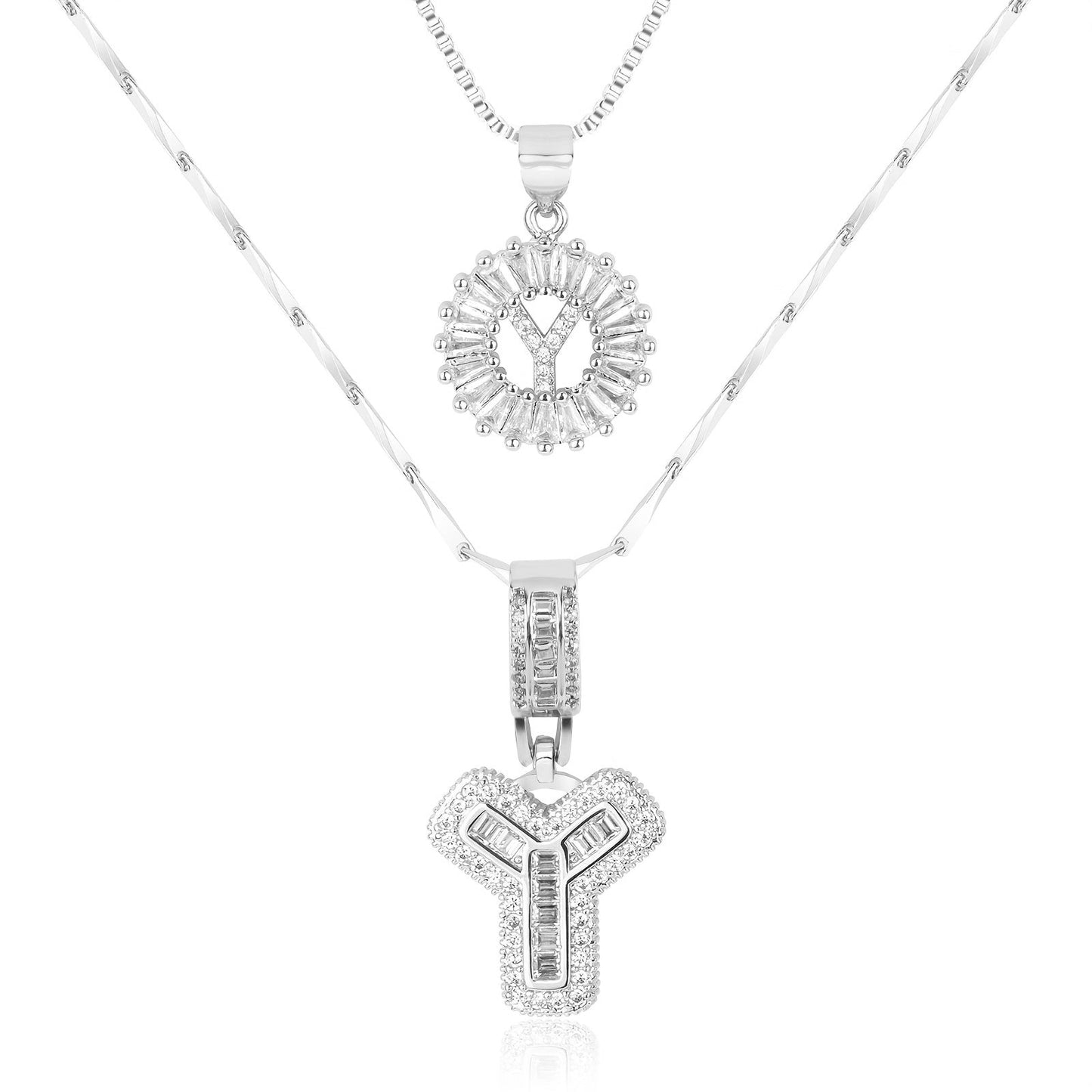 Corlina - 2 pc 14k Diamond Letter Initial Necklace