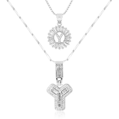 Corlina - 2 pc 14k Diamond Letter Initial Necklace
