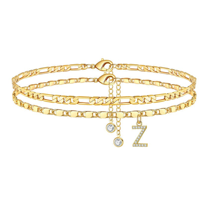 Corlina - Diamond Letter Initial 2pc 14k Anklet
