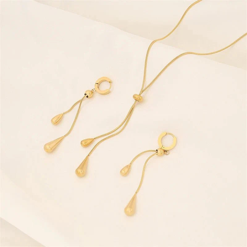 Ismara - Adjustable Pull Droplet Necklace & Earrings