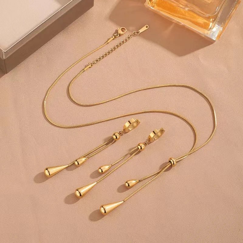 Ismara - Adjustable Pull Droplet Necklace & Earrings