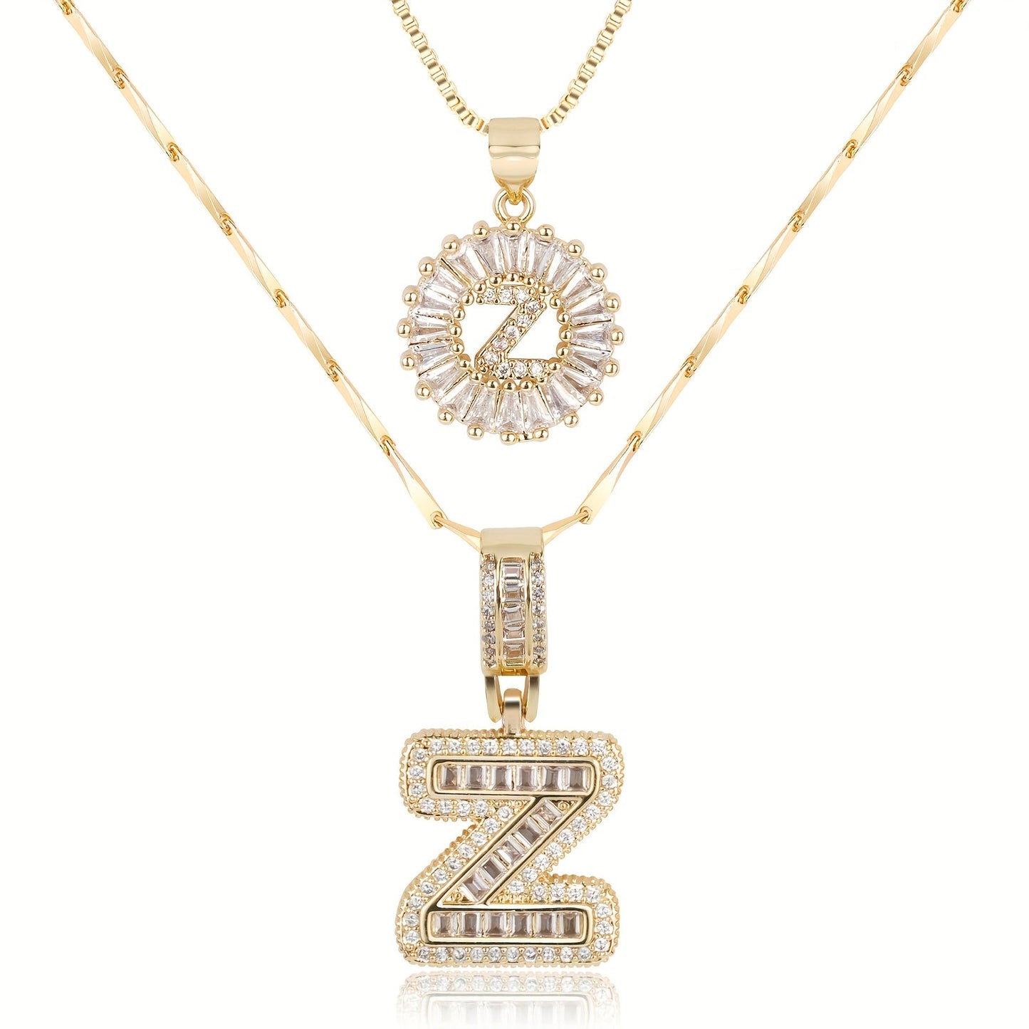 Corlina - 2 pc 14k Diamond Letter Initial Necklace