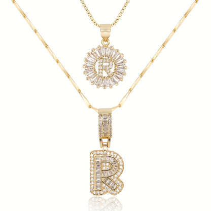 Corlina - 2 pc 14k Diamond Letter Initial Necklace