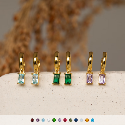 Birthstone Baguette Hoops - Birthstone Huggies