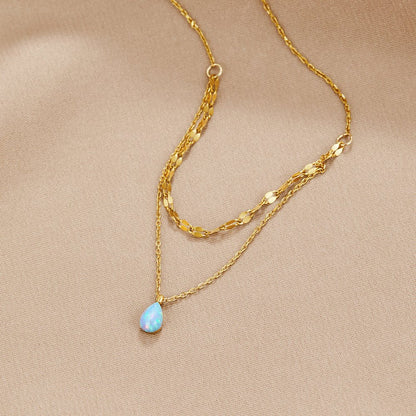 Theresa - Opal Teardrop Layered Necklace