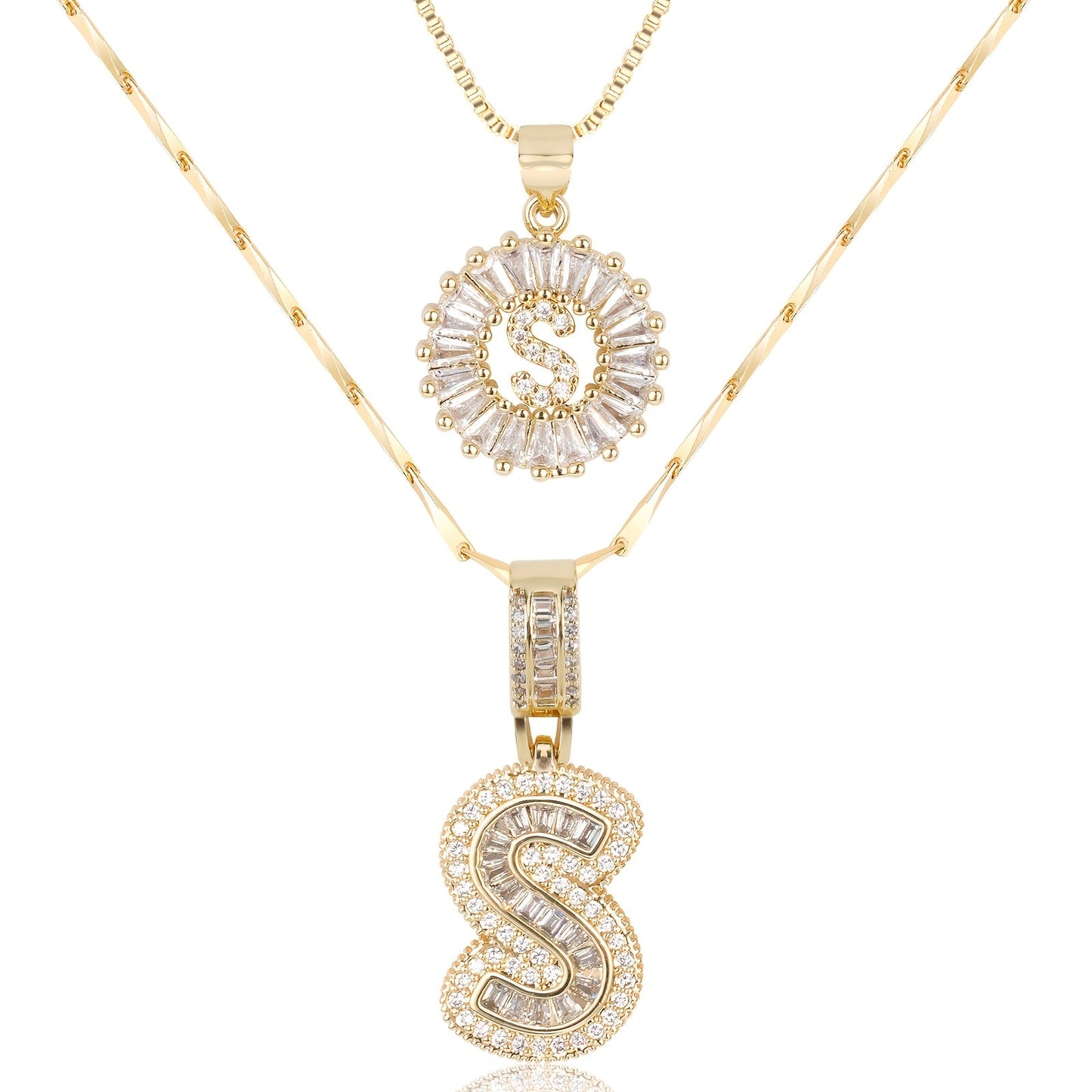 Corlina - 2 pc 14k Diamond Letter Initial Necklace