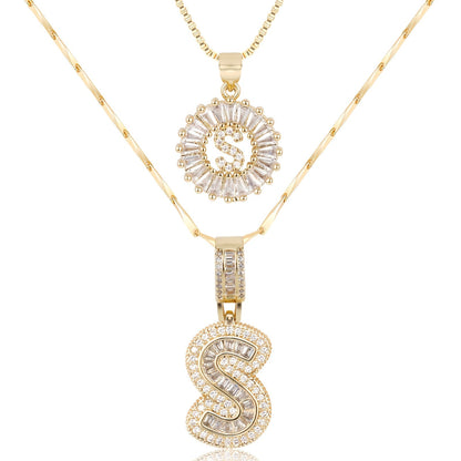 Corlina - 2 pc 14k Diamond Letter Initial Necklace