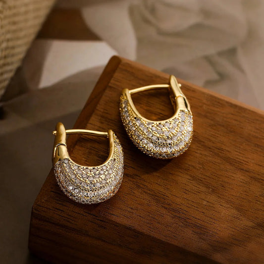 Stella - Chunky Glittering Diamond Hoop Earrings White