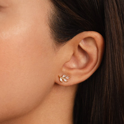 Viola - Crystal Leaf Stud Earrings