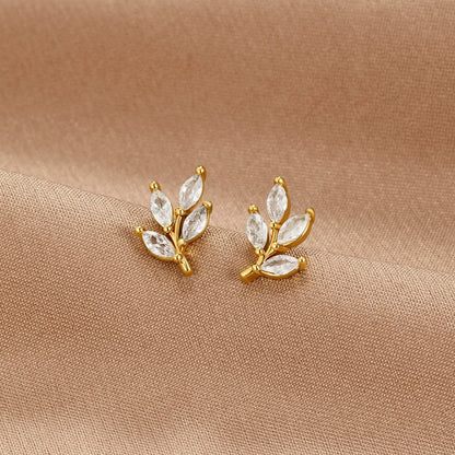 Viola - Crystal Leaf Stud Earrings