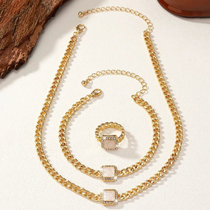Eloria - Cuban Square Diamond Necklace, Bracelet and Ring Set