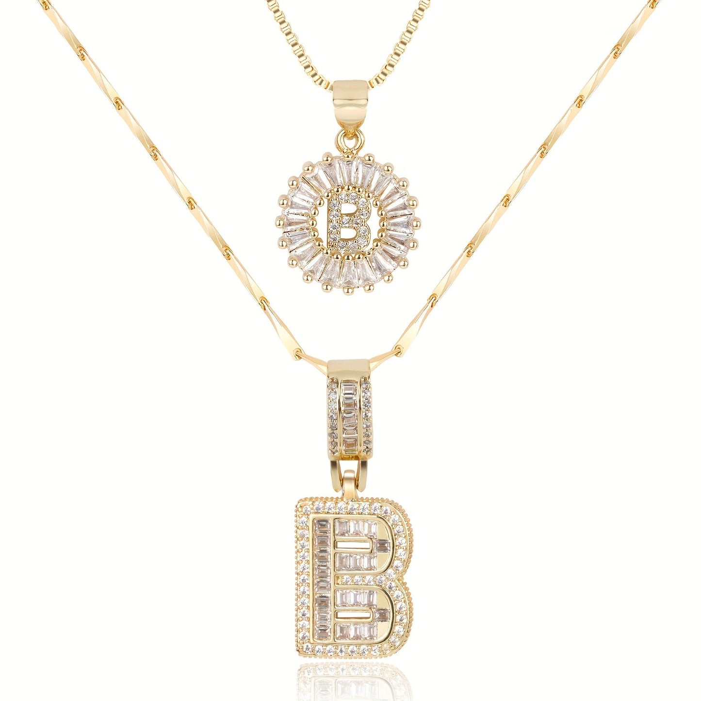 Corlina - 2 pc 14k Diamond Letter Initial Necklace